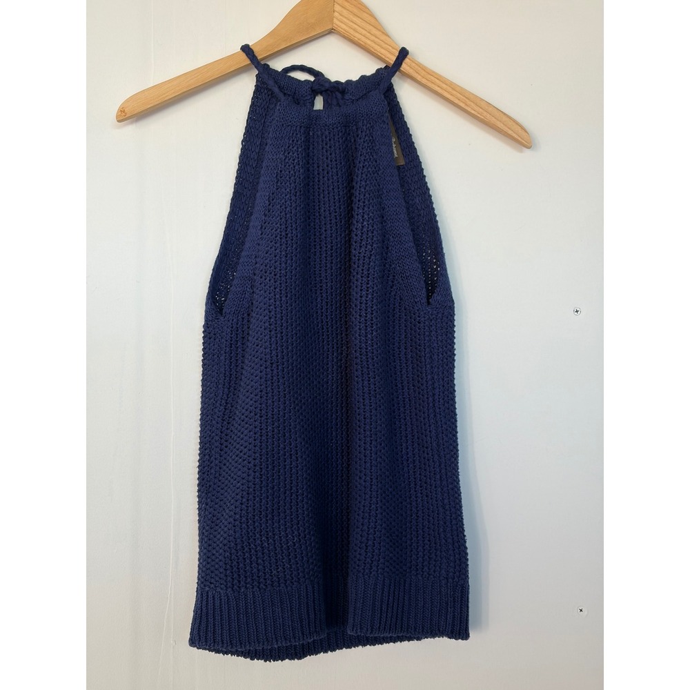 Tommy Bahama Navy Blue Crochet Knit Halter Tank Top XS Boho Beach Resort